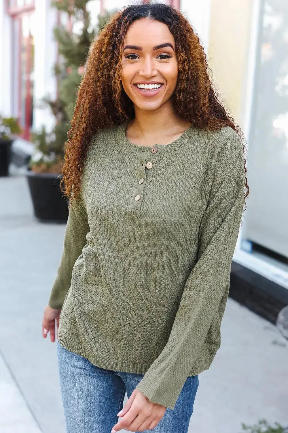 Effortless Style: Moss Green Button-Down Ribbed Sweater-2024 Blow-Out Sale-Evelyns Fashion