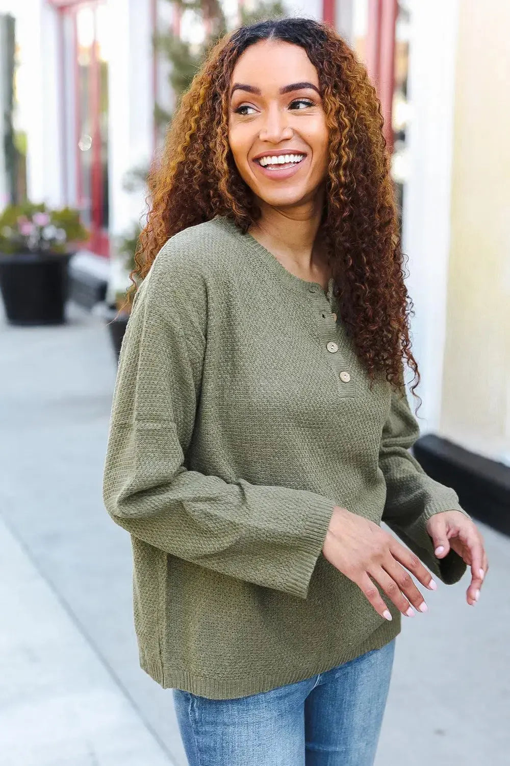 Effortless Style: Moss Green Button-Down Ribbed Sweater-2024 Blow-Out Sale-Evelyns Fashion
