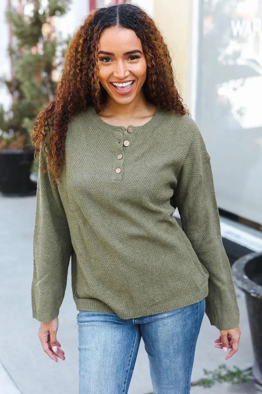 Effortless Style: Moss Green Button-Down Ribbed Sweater-2024 Blow-Out Sale-Evelyns Fashion
