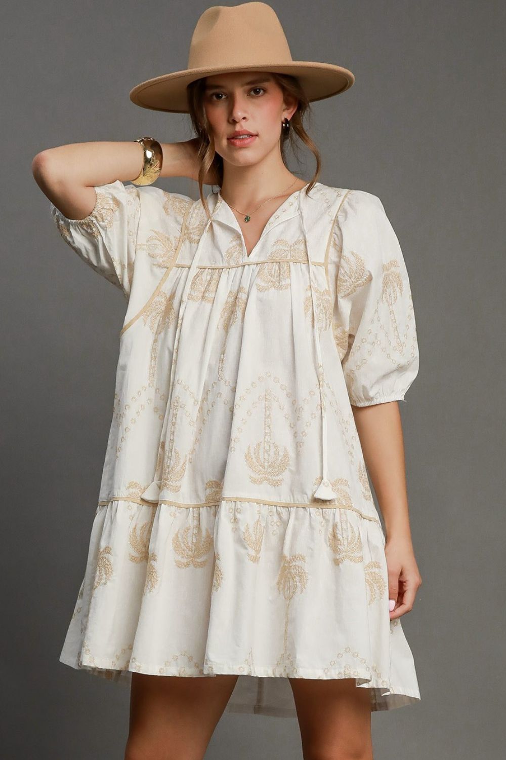 Embroidered Babydoll Dress-Dress-Evelyns Fashion