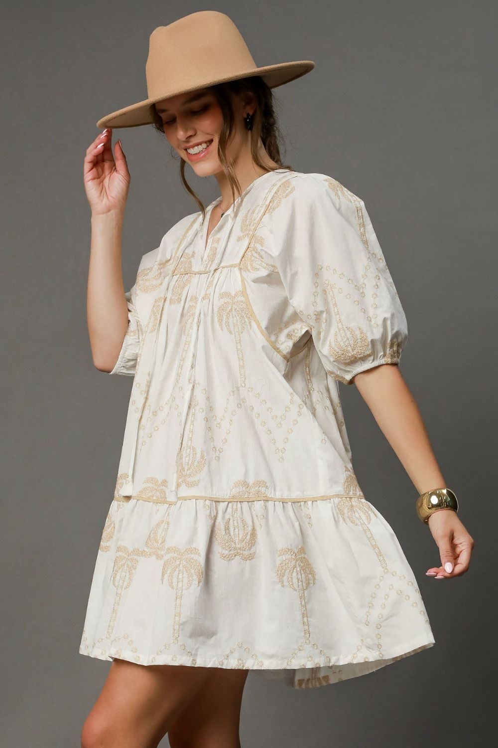 Embroidered Babydoll Dress-Dress-Evelyns Fashion