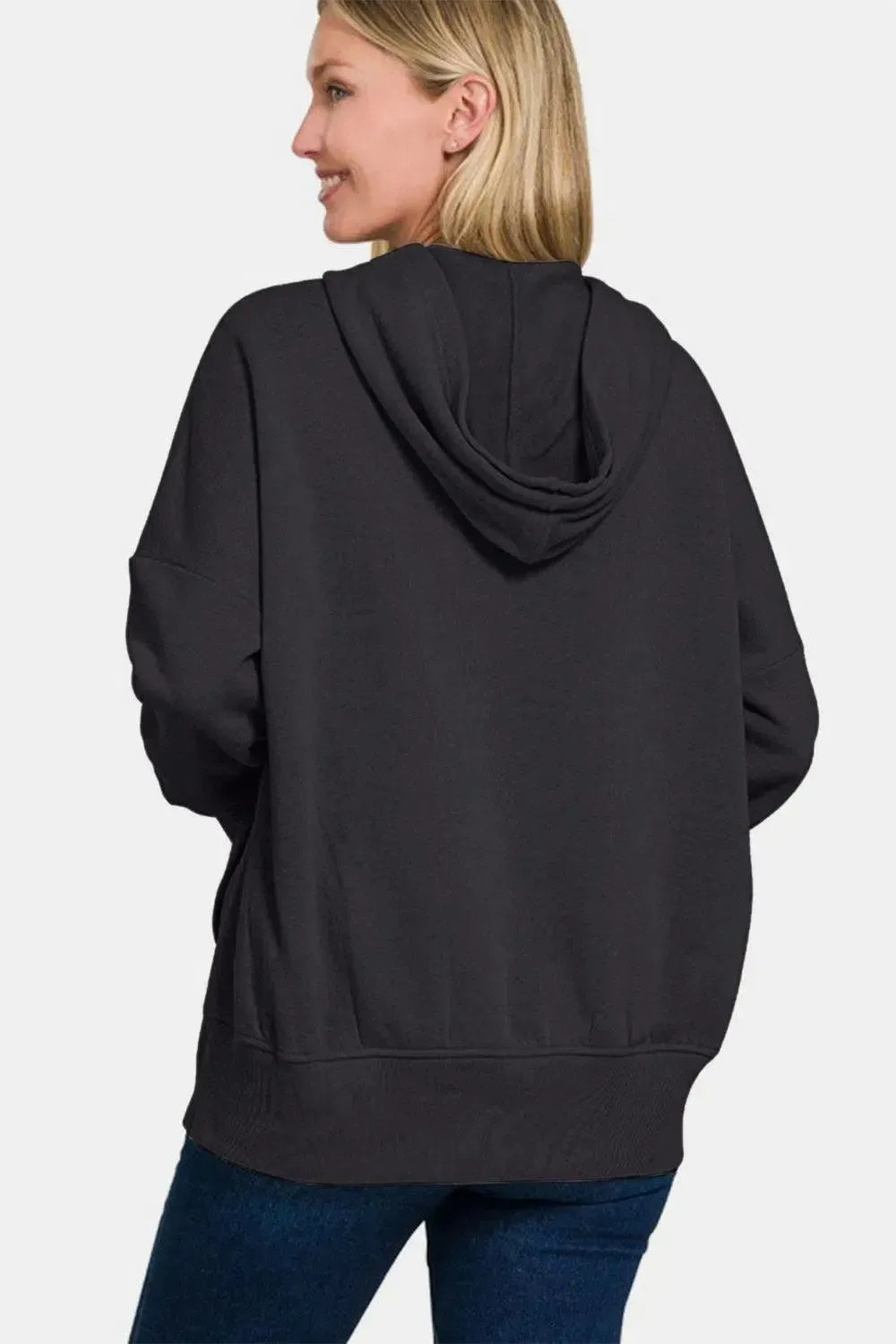 Everyday Comfort: Zenana Half Snap Hoodie-Apparel & Accessories-Evelyns Fashion