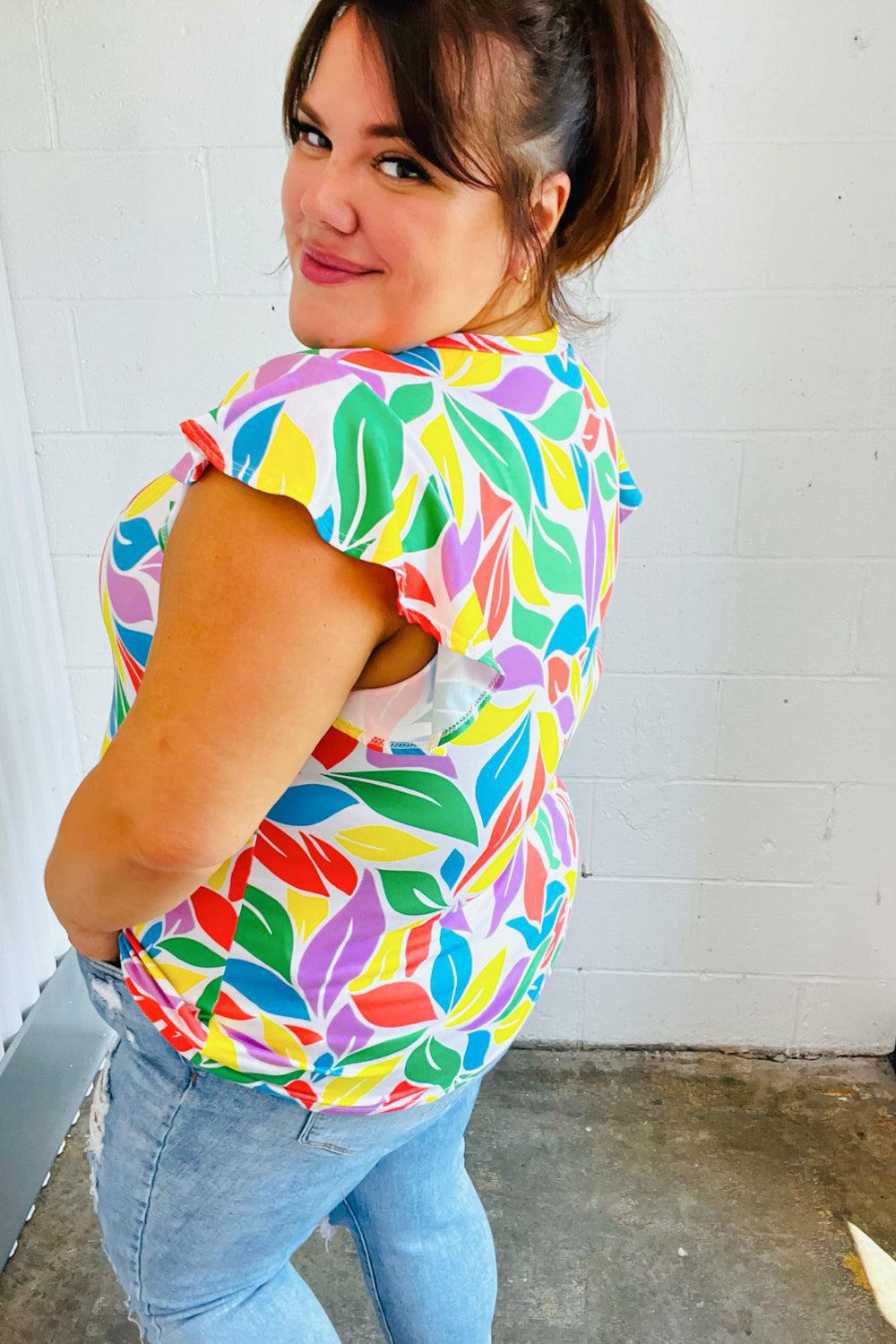 Feeling Playful Lavender & Yellow Floral Print Flutter Sleeve Top-2024 Summer Blow Out Sale-Evelyns Fashion