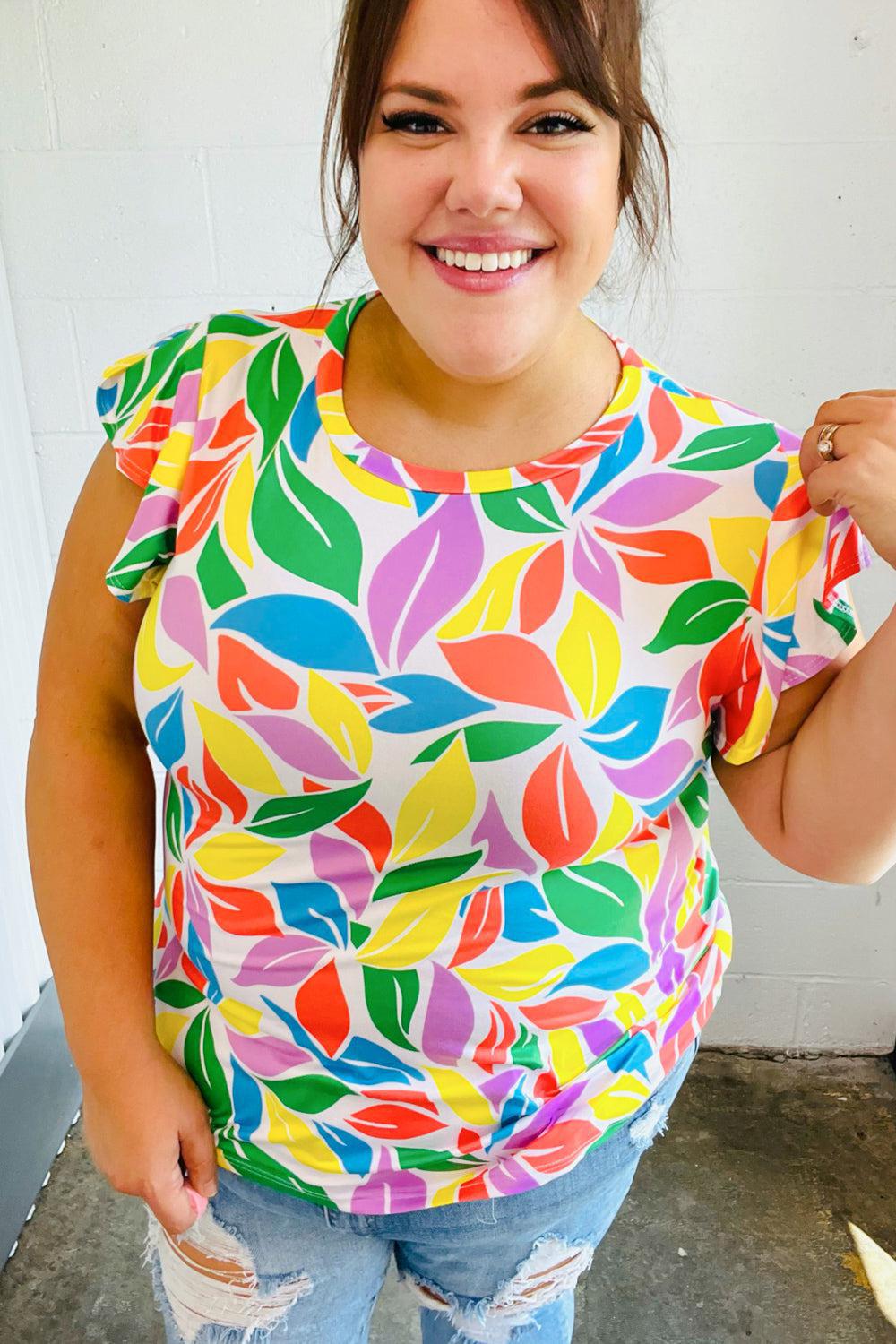 Feeling Playful Lavender & Yellow Floral Print Flutter Sleeve Top-2024 Summer Blow Out Sale-Evelyns Fashion