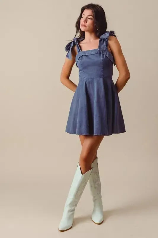 Fit and Flare Washed Gameday Dress-Apparel & Accessories-Evelyns Fashion