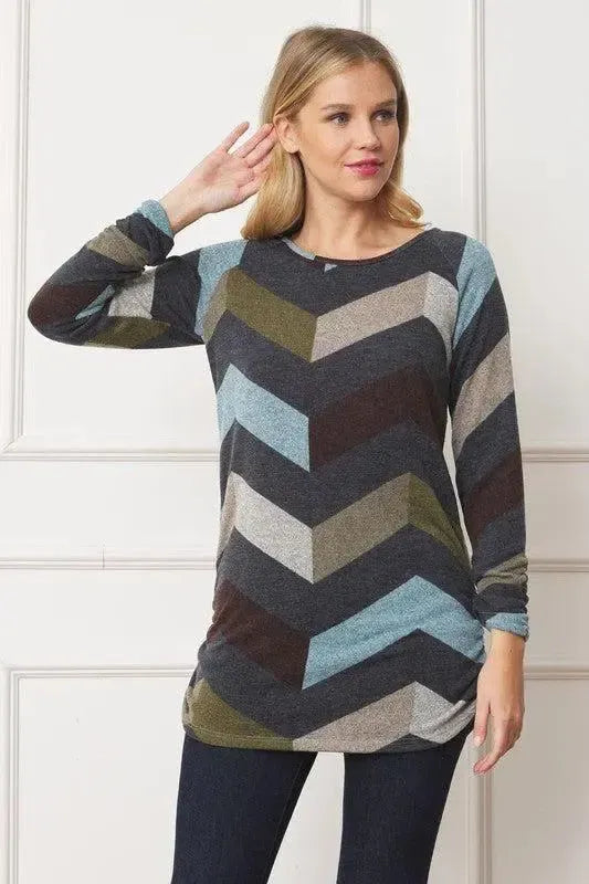 Flattering & Chic: Shirred Side Accent Top-long sleeve-Evelyns Fashion