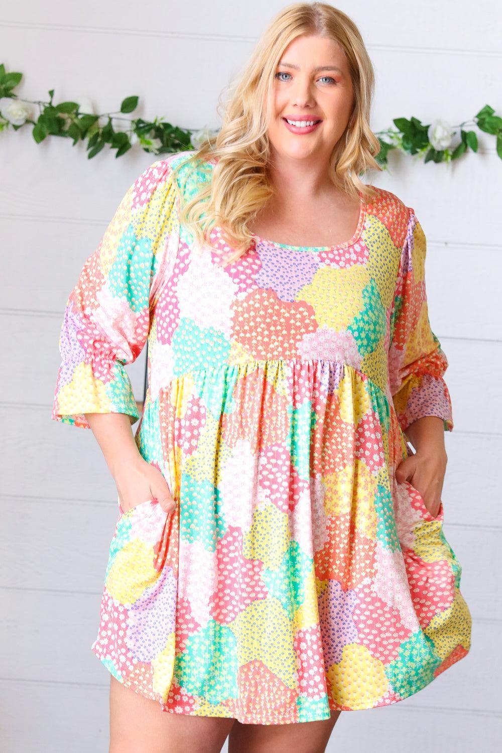 Floral Patchwork Fit & Flare Dress-Dresses-Evelyns Fashion