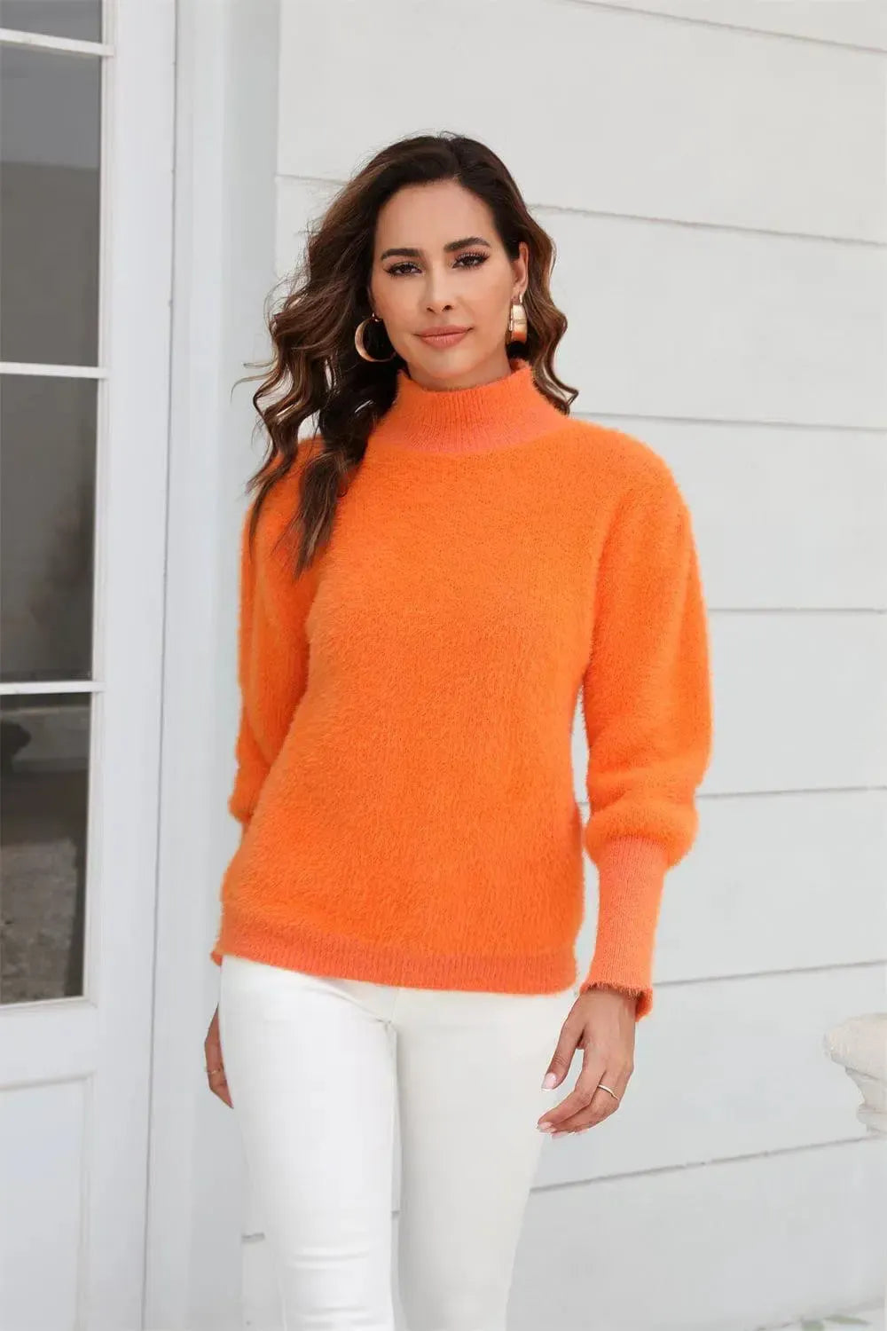 Graceful Comfort: Angel Wings Turtle Neck Sweater-Apparel & Accessories-Evelyns Fashion