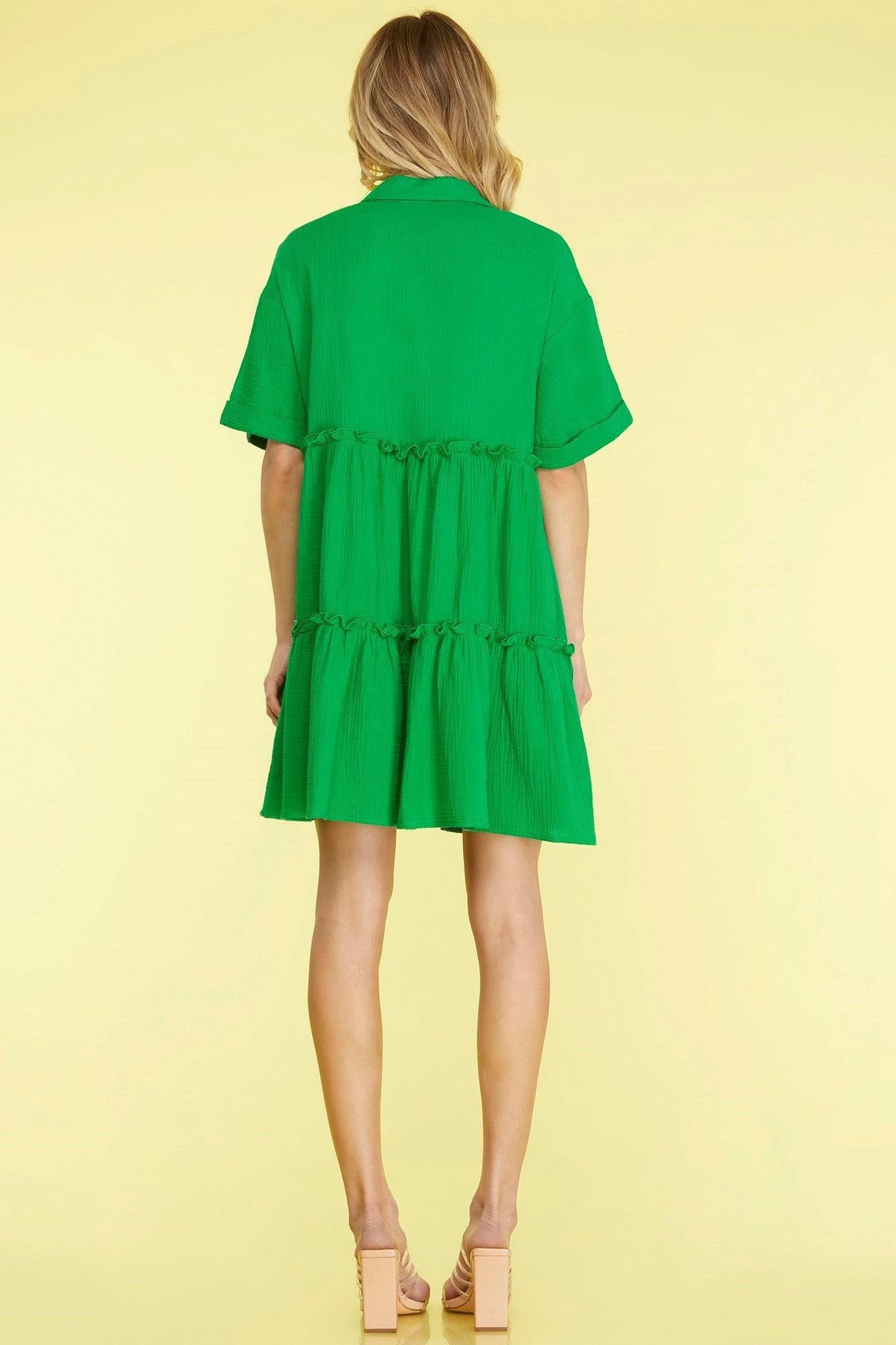 Green Mini Dress-Dress-Evelyns Fashion