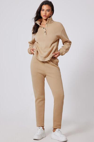 Half Snap Turtleneck Top and Pants Active Set-OUTERWEAR-Evelyns Fashion