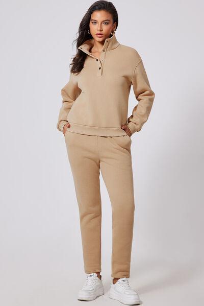 Half Snap Turtleneck Top and Pants Active Set-OUTERWEAR-Evelyns Fashion