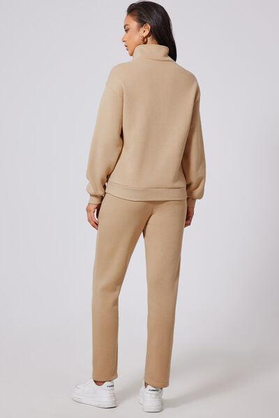 Half Snap Turtleneck Top and Pants Active Set-OUTERWEAR-Evelyns Fashion