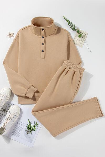 Half Snap Turtleneck Top and Pants Active Set-OUTERWEAR-Evelyns Fashion