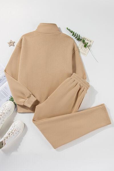 Half Snap Turtleneck Top and Pants Active Set-OUTERWEAR-Evelyns Fashion