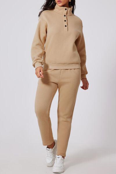 Half Snap Turtleneck Top and Pants Active Set-OUTERWEAR-Evelyns Fashion