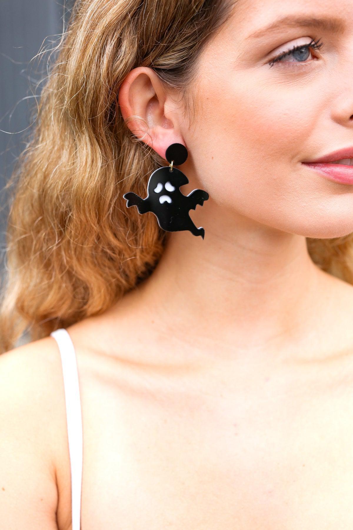 Halloween Black Ghost Acrylic Dangle Earrings-2024 Blow-Out Sale-Evelyns Fashion