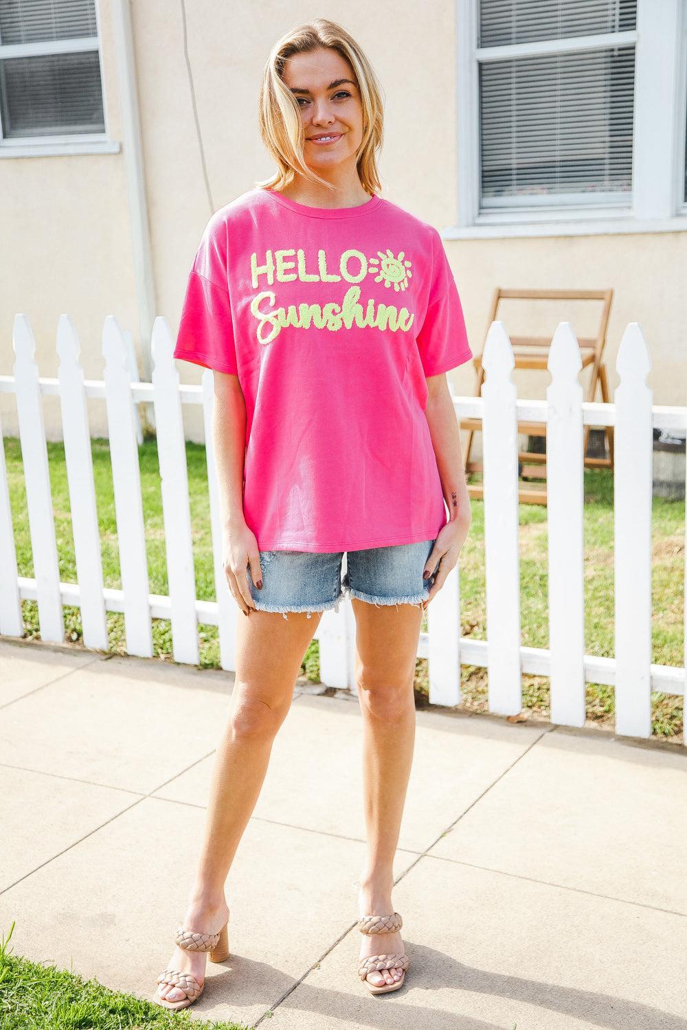 Hello Sunshine French Terry Pullover-Short Sleeve Tee-Evelyns Fashion