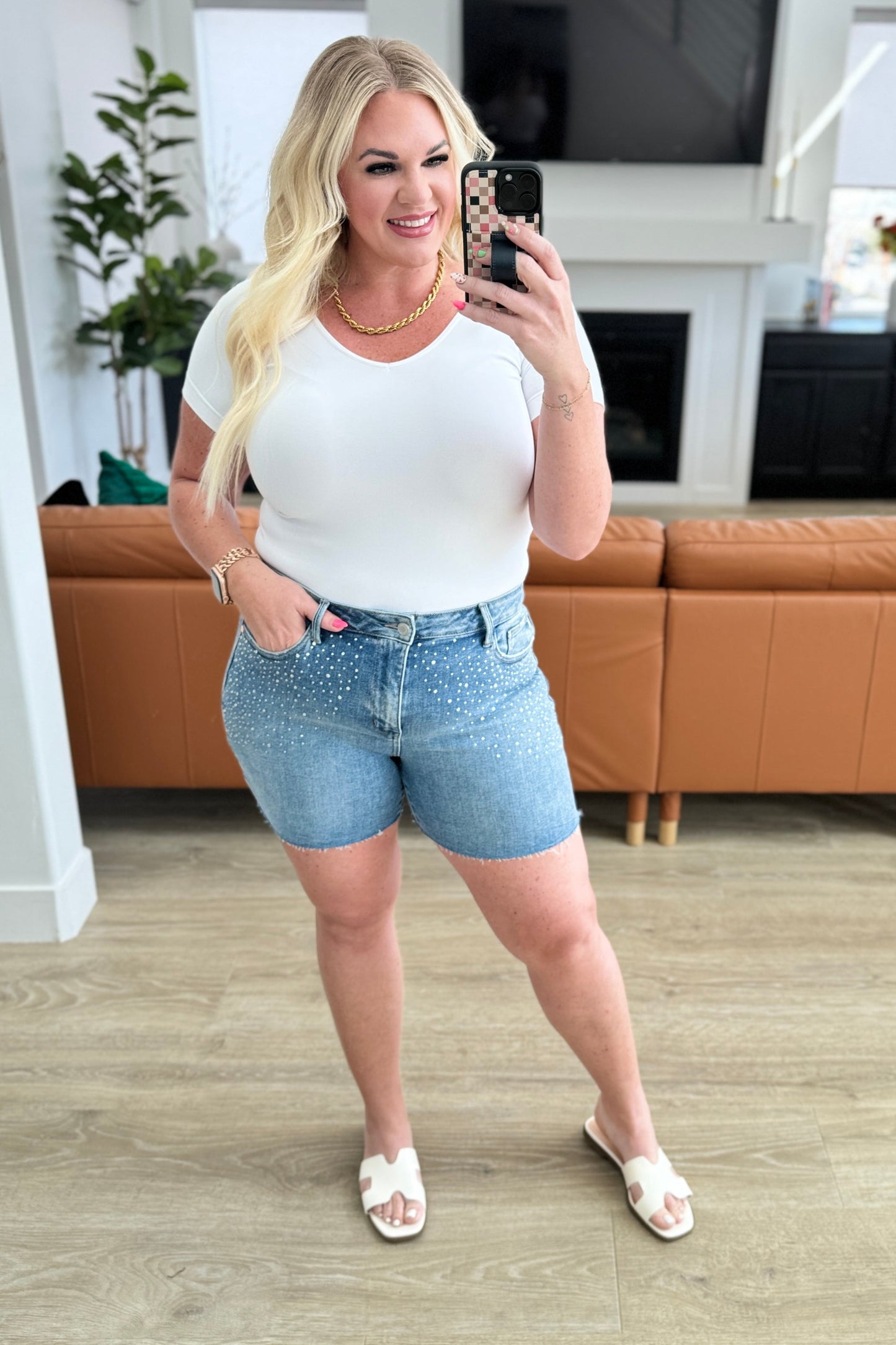 High Rise Cutoff Shorts-Denim-Evelyns Fashion
