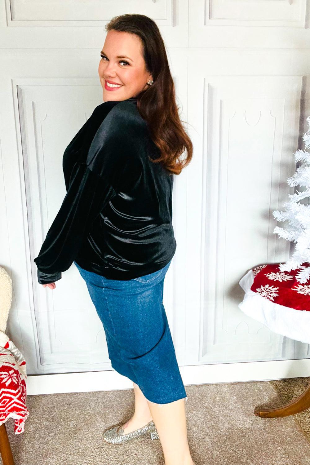 Home For The Holiday Silver Sequin Bow Velvet Pullover Top-2024 Blow-Out Sale-Evelyns Fashion