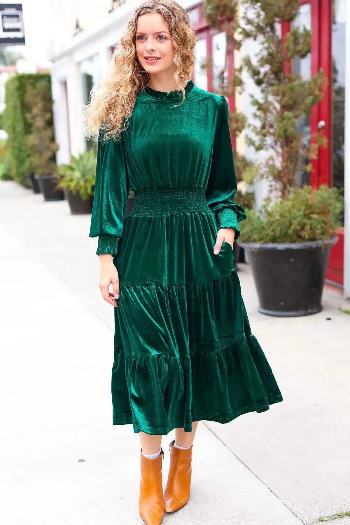 Hunter Green Mock Dress-Dresses-Evelyns Fashion