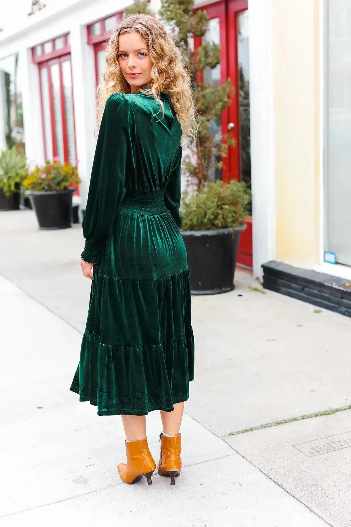 Hunter Green Mock Dress-Dresses-Evelyns Fashion