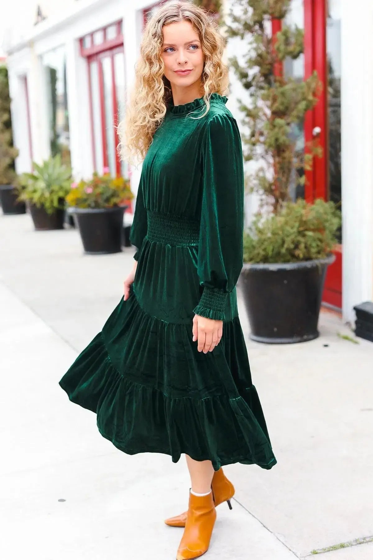 Hunter Green Mock Dress-Dresses-Evelyns Fashion
