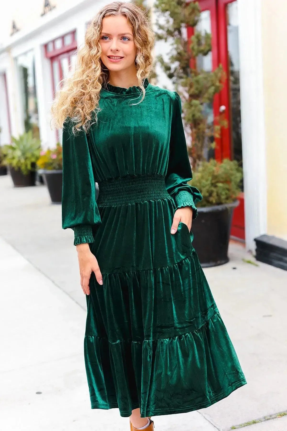 Hunter Green Mock Dress-Dresses-Evelyns Fashion
