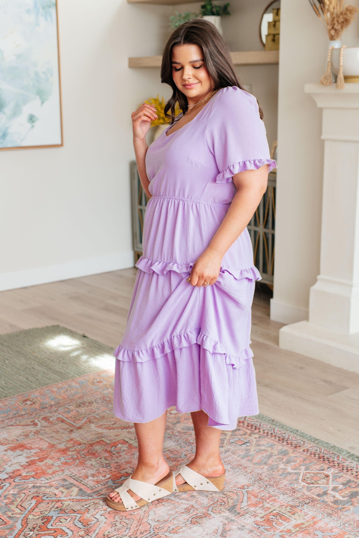 In My Carefree Era Tiered Ruffled Dress – Flowy, Soft & Feminine-Dresses-Evelyns Fashion