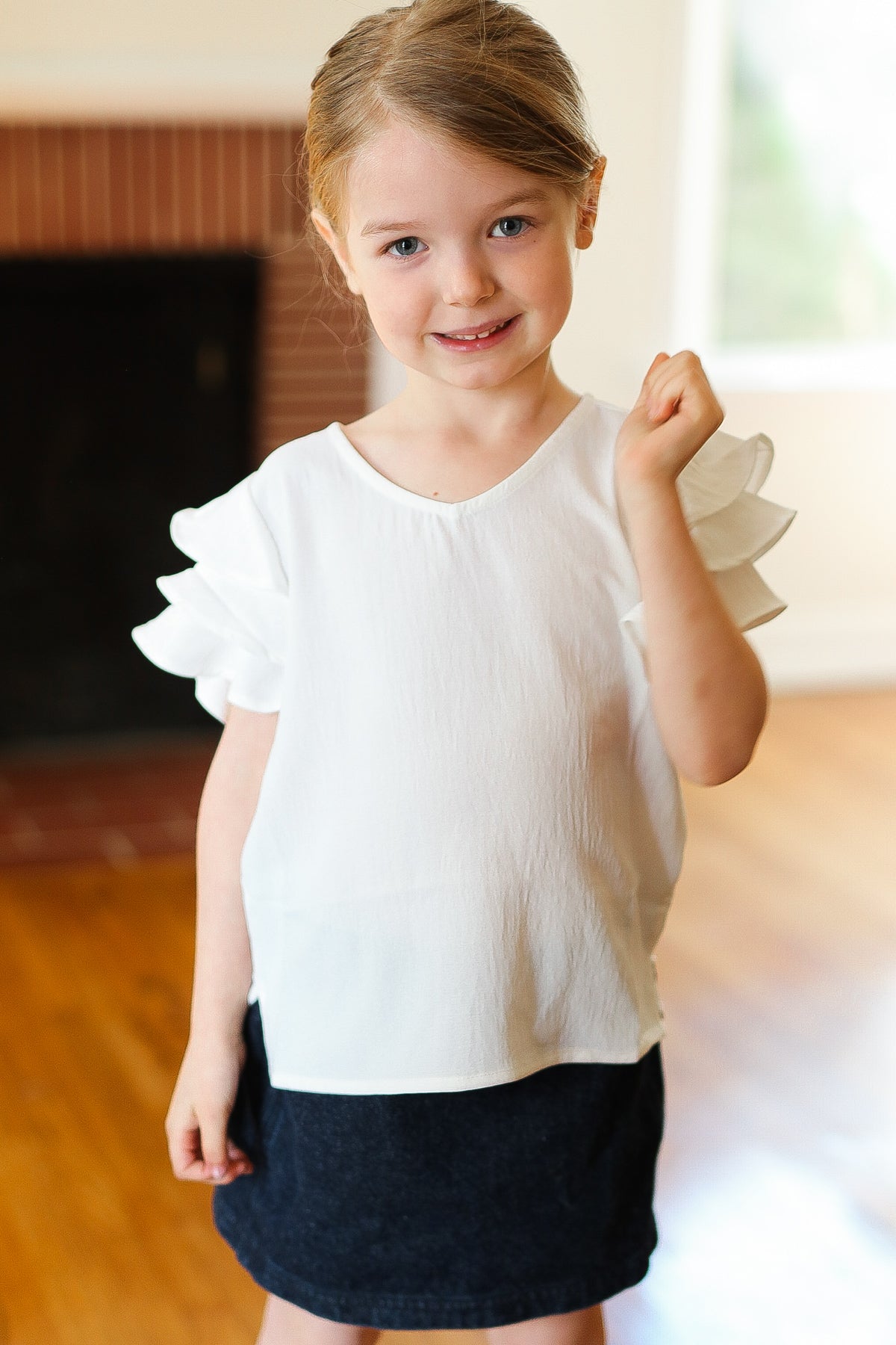 Kids Lovable Linen Feel V Neck Ruffle Sleeve Top-2024 Blow-Out Sale-Evelyns Fashion