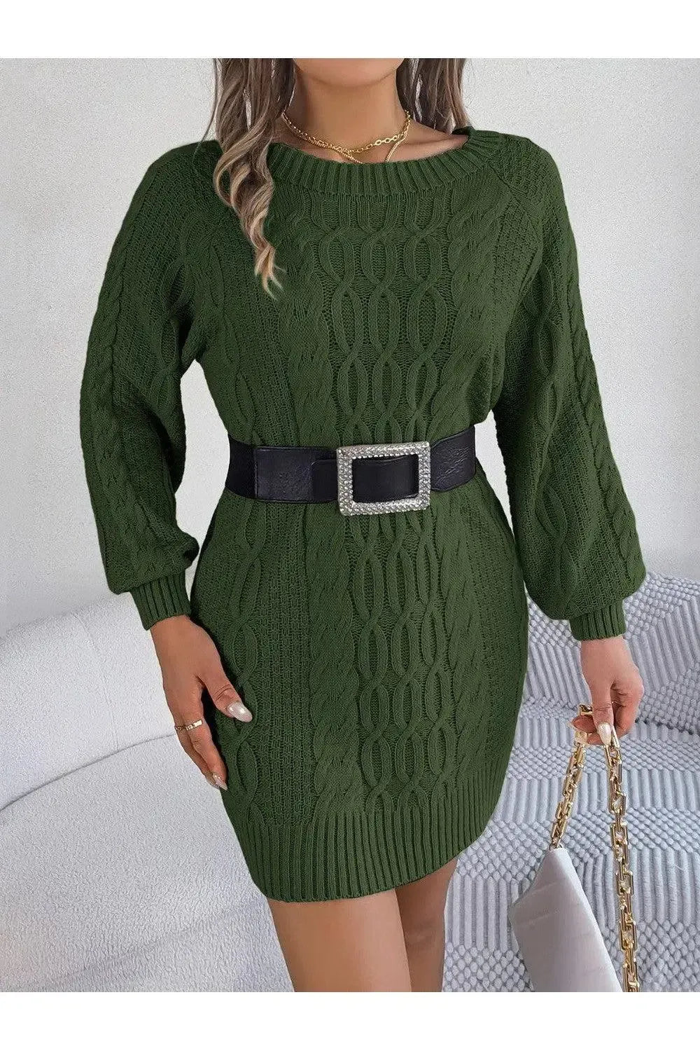 Long Sleeve Brown Sweater Dress-Apparel & Accessories-Evelyns Fashion