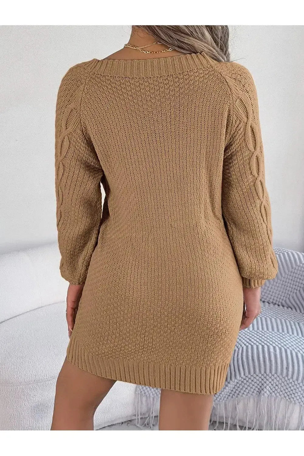 Long Sleeve Brown Sweater Dress-Apparel & Accessories-Evelyns Fashion