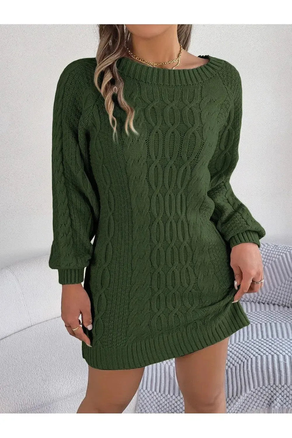 Long Sleeve Brown Sweater Dress-Apparel & Accessories-Evelyns Fashion