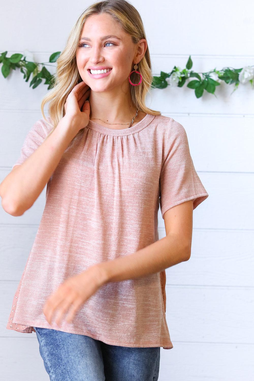 Mauve Crinkle Floral Top-Short Sleeve Blouse-Evelyns Fashion