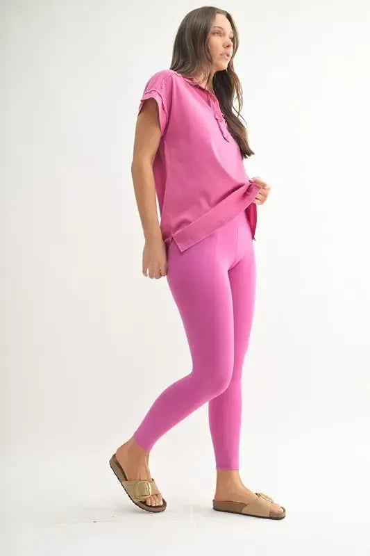 Mineral Wash Half Button T-Shirt-Apparel & Accessories-Evelyns Fashion