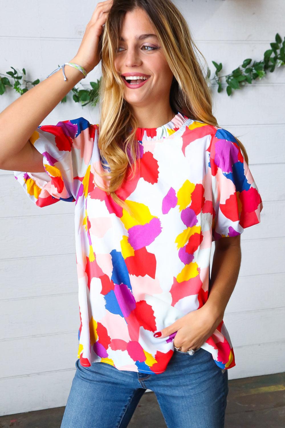 Mock Neck puff Sleeve Top-Tops-Evelyns Fashion