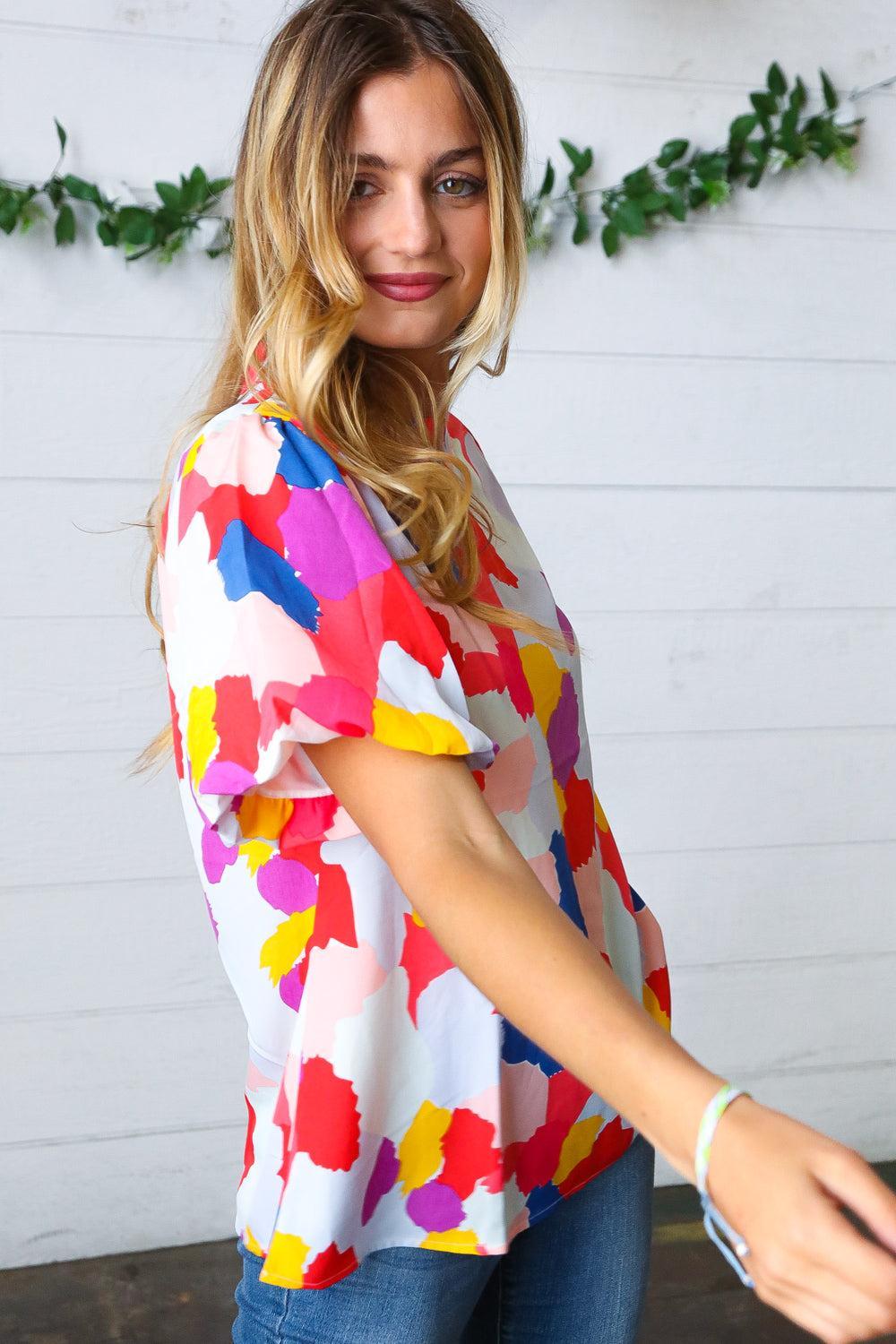 Mock Neck puff Sleeve Top-Tops-Evelyns Fashion