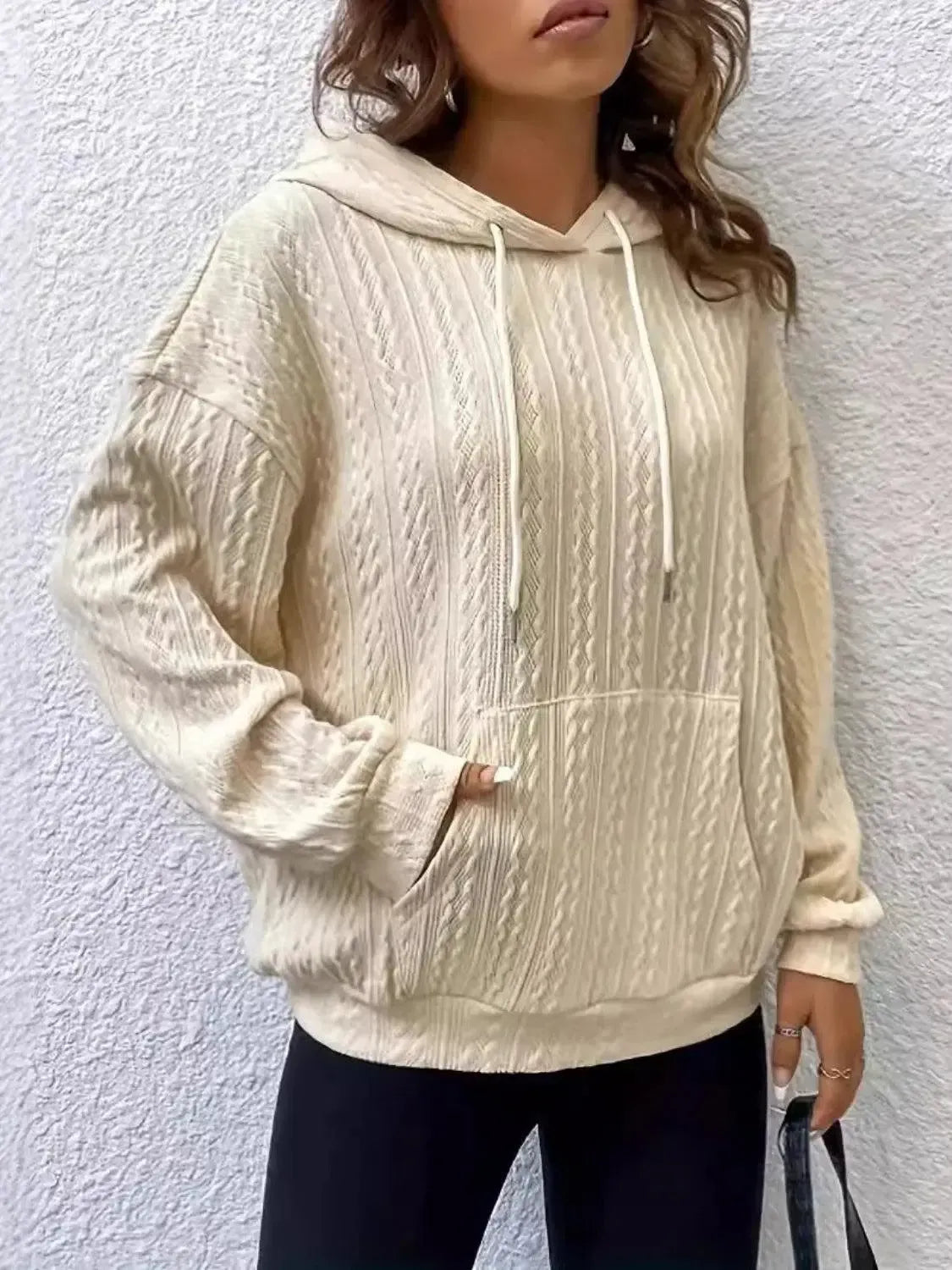 Modern Comfort: Long Sleeve Hoodie with Unique Drawstring Design-Apparel & Accessories-Evelyns Fashion