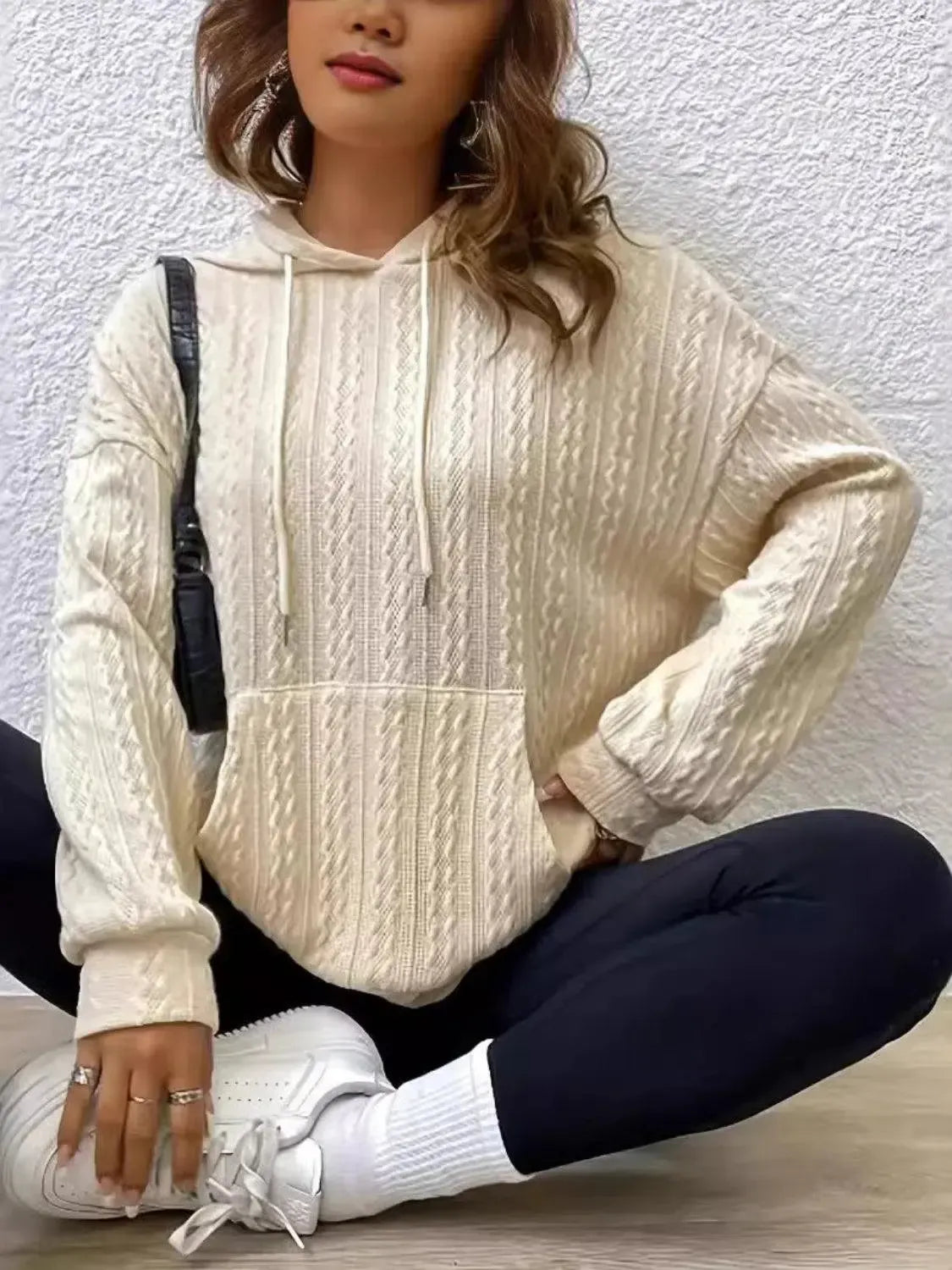 Modern Comfort: Long Sleeve Hoodie with Unique Drawstring Design-Apparel & Accessories-Evelyns Fashion