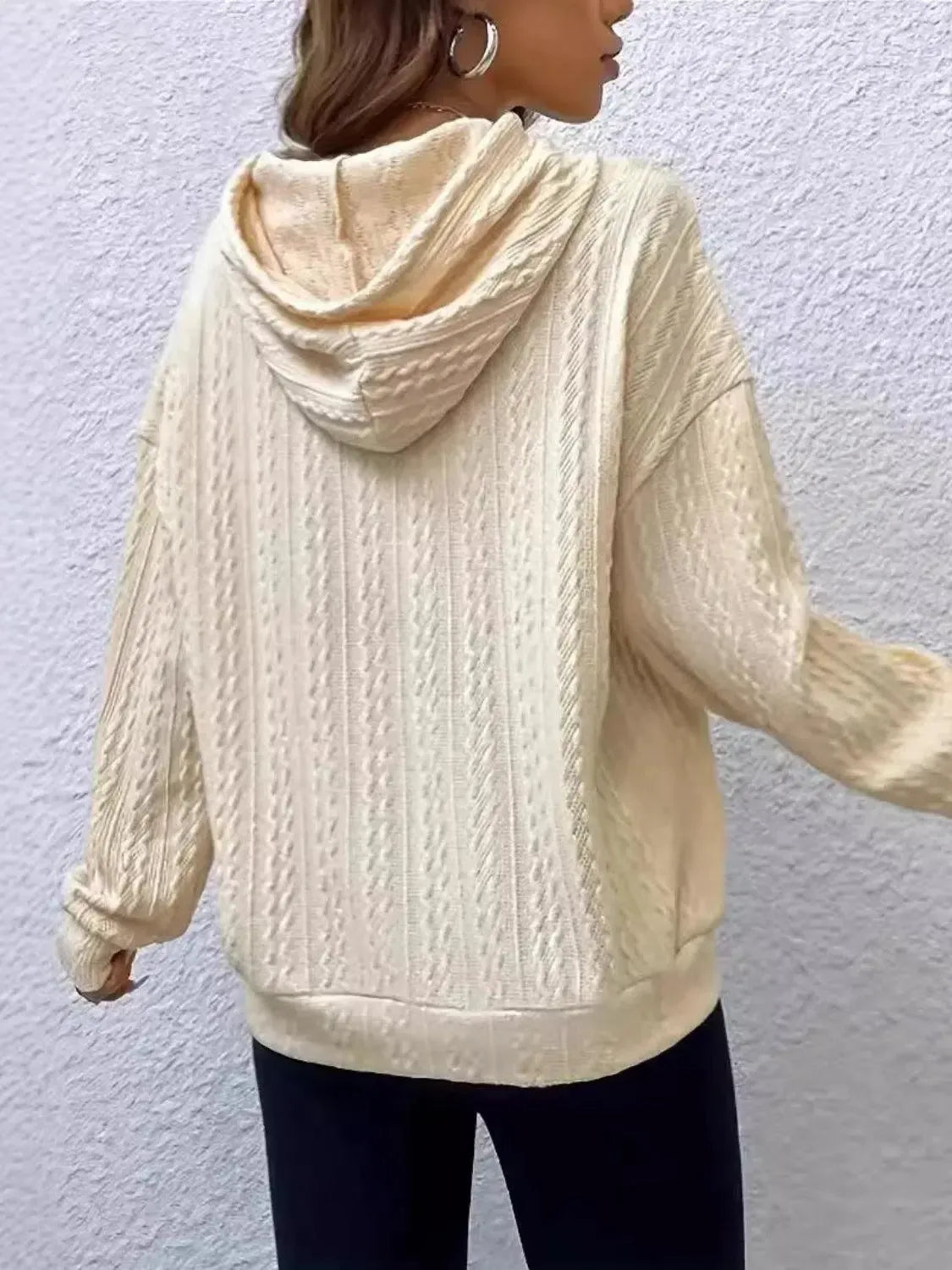 Modern Comfort: Long Sleeve Hoodie with Unique Drawstring Design-Apparel & Accessories-Evelyns Fashion