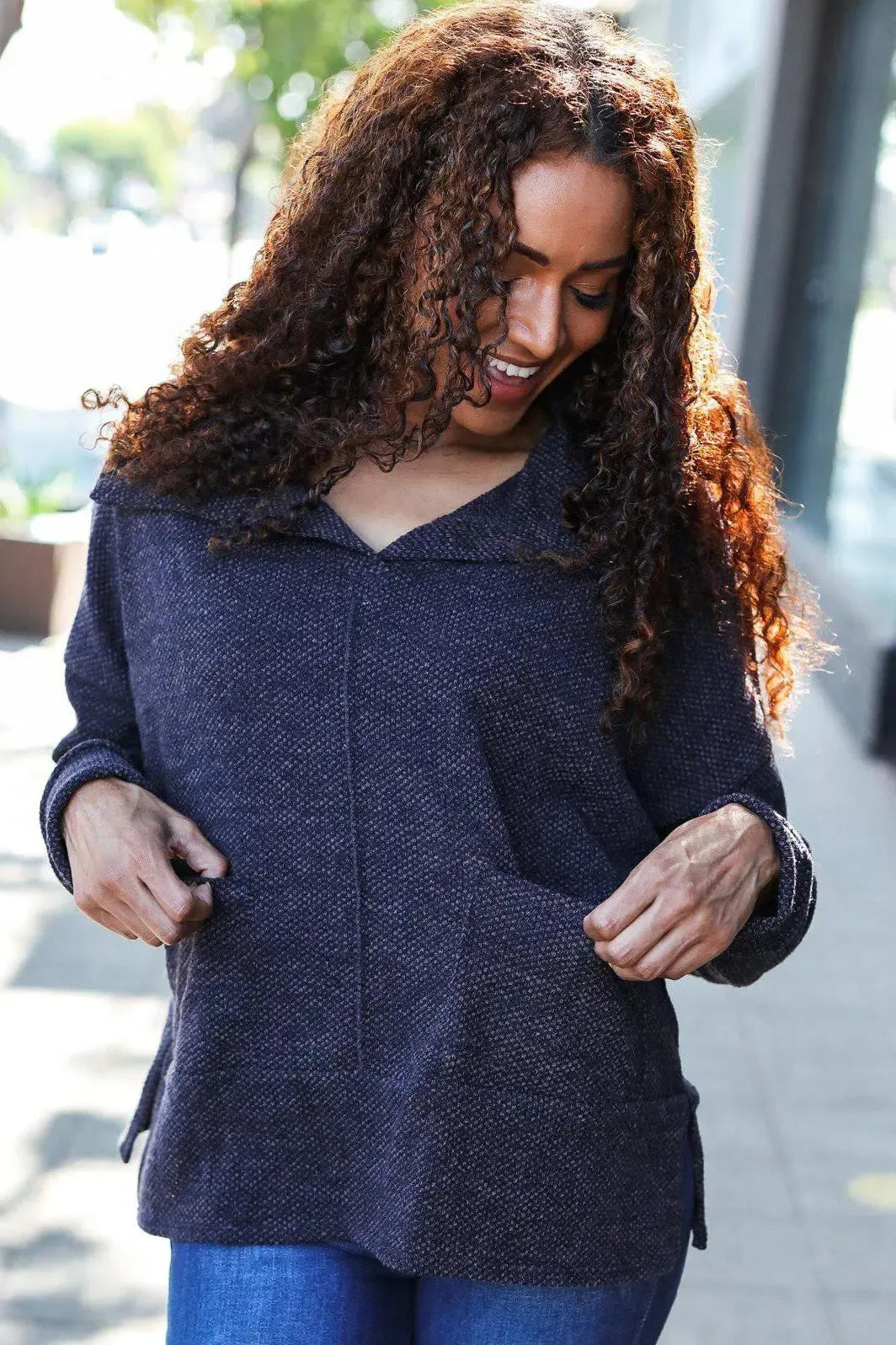 Modern Elegance: Oversized Collar Sweater in Charcoal Knit-2024 Blow-Out Sale-Evelyns Fashion