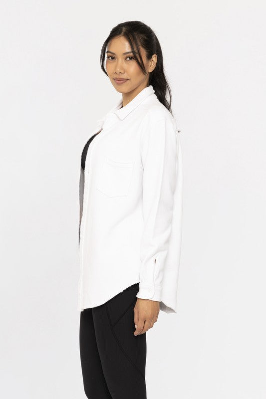 MONO B Raw Edge Cotton Button Down Shacket-Apparel & Accessories-Evelyns Fashion