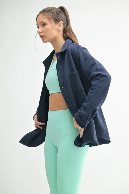 MONO B Raw Edge Cotton Button Down Shacket-Apparel & Accessories-Evelyns Fashion
