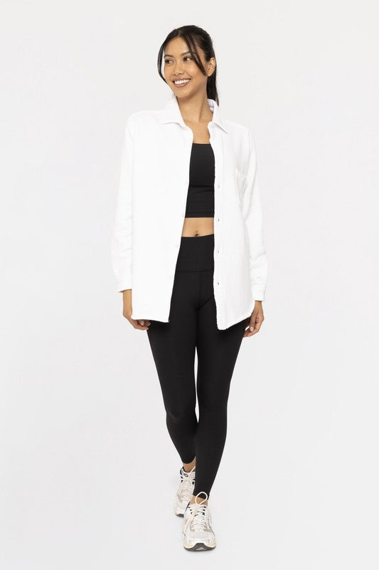 MONO B Raw Edge Cotton Button Down Shacket-Apparel & Accessories-Evelyns Fashion