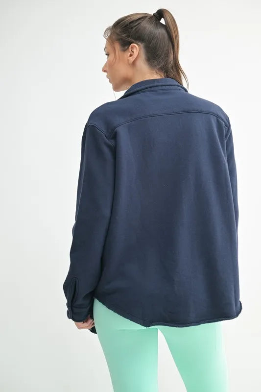 MONO B Raw Edge Cotton Button Down Shacket-Apparel & Accessories-Evelyns Fashion