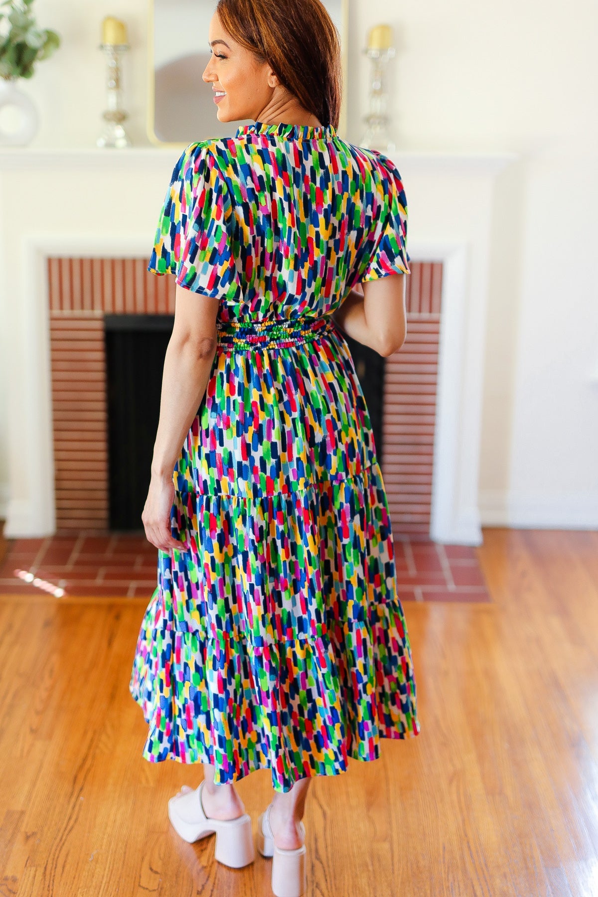 Navy Abstract Print Maxi Dress-Dresses-Evelyns Fashion