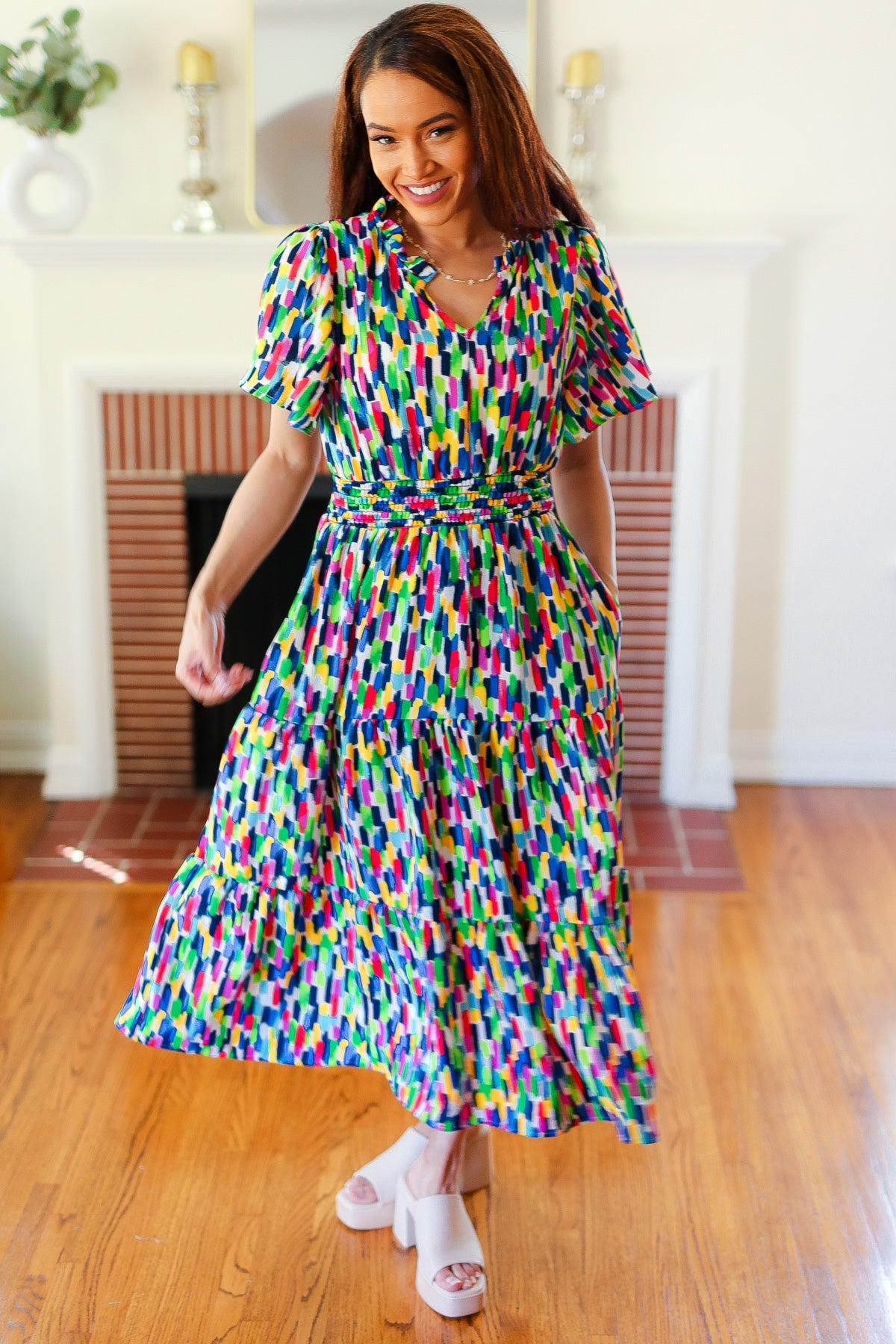 Navy Abstract Print Maxi Dress-Dresses-Evelyns Fashion