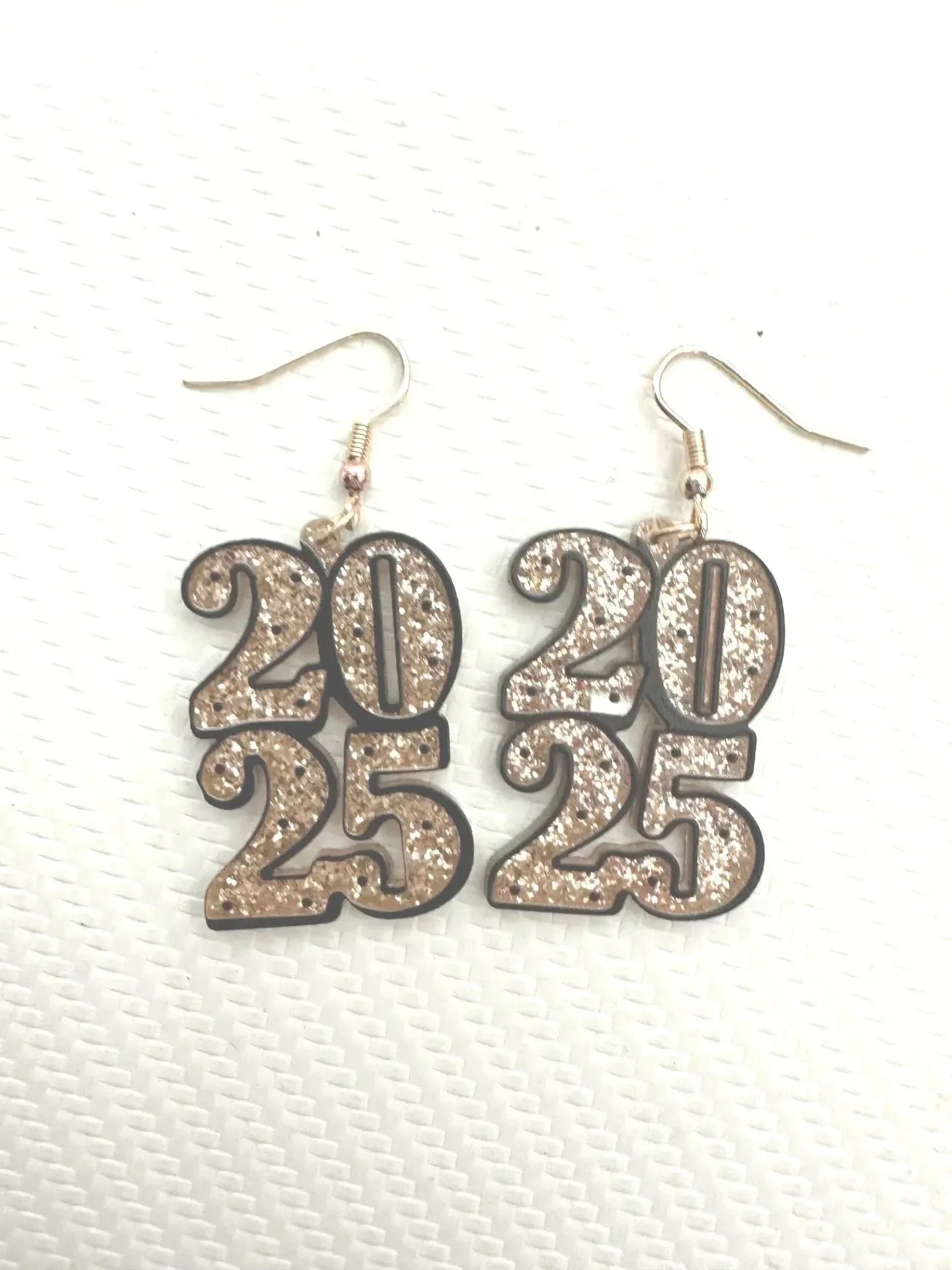 New Year's 2025 Gold Glitter Dangle Earrings-2024 Blow-Out Sale-Evelyns Fashion