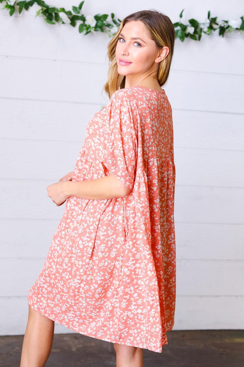 Peach Floral Dolman Dress-Dresses-Evelyns Fashion