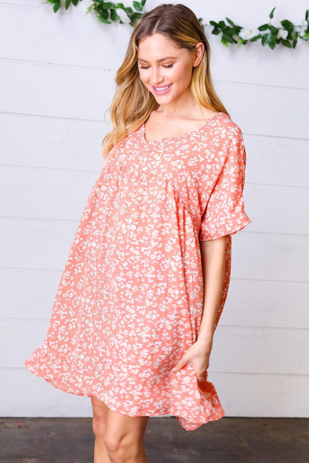 Peach Floral Dolman Dress-Dresses-Evelyns Fashion