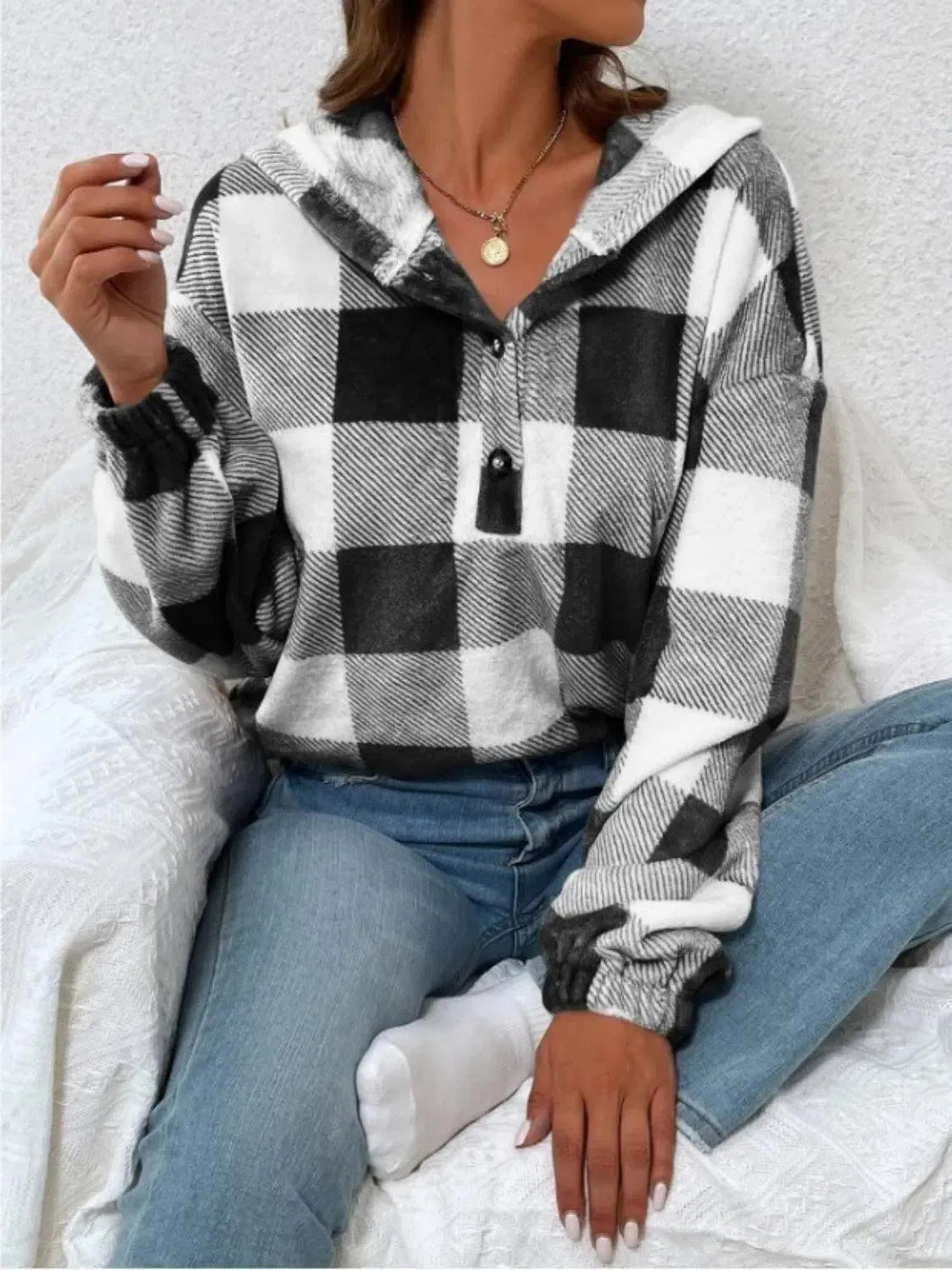 Plaid Hoodie-Apparel & Accessories-Evelyns Fashion